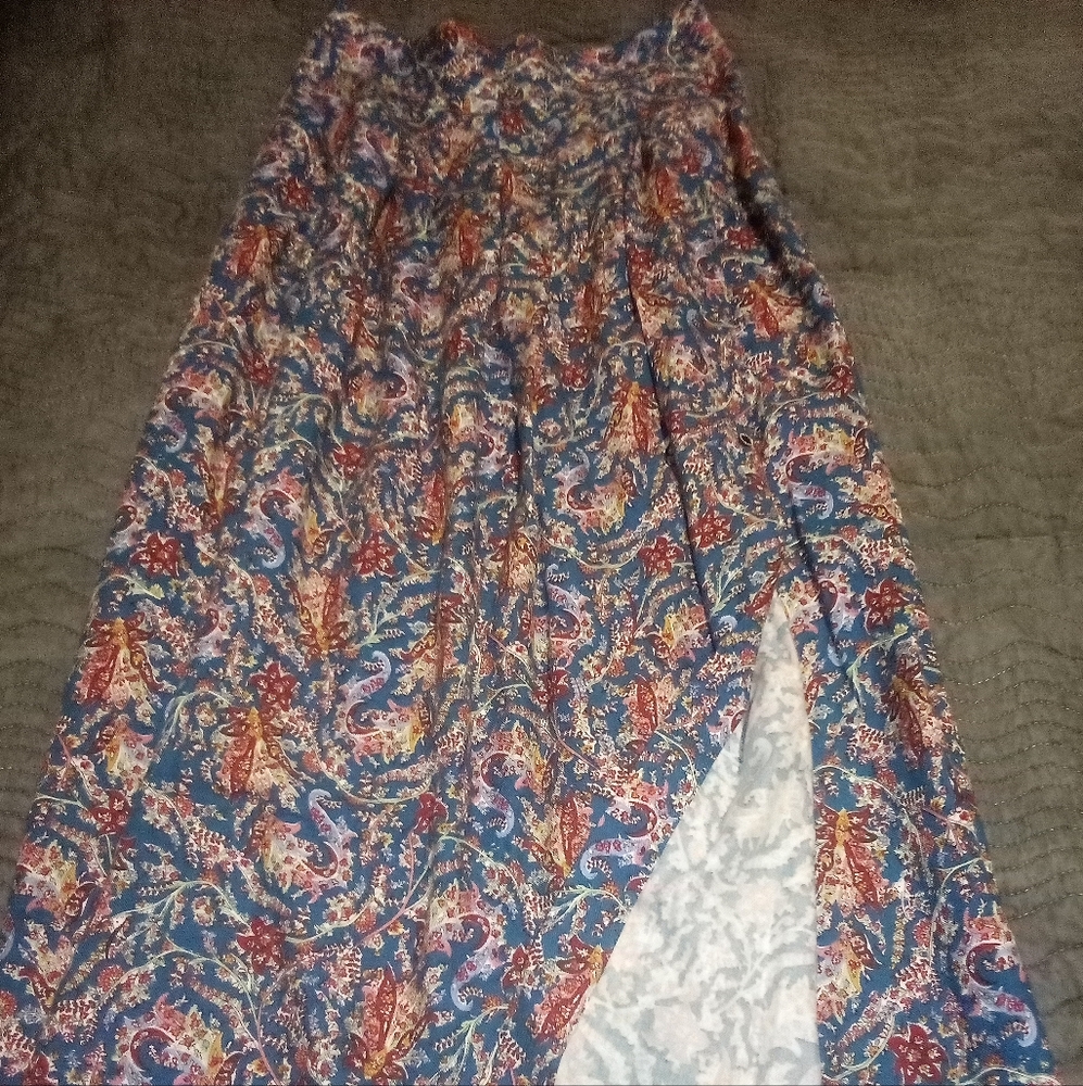 Sezane Pink and Blue Maxi Skirt with Slit for Casual Resort Wear